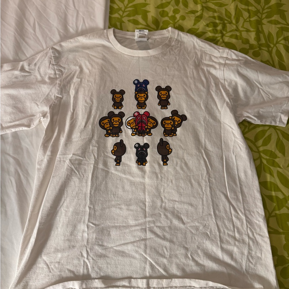 White Graphic Tee with Brown Bear Characters